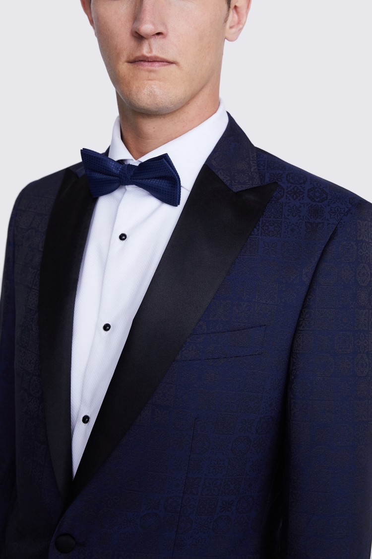 Tailored Fit Navy Jaquard Tuxedo Jacket 