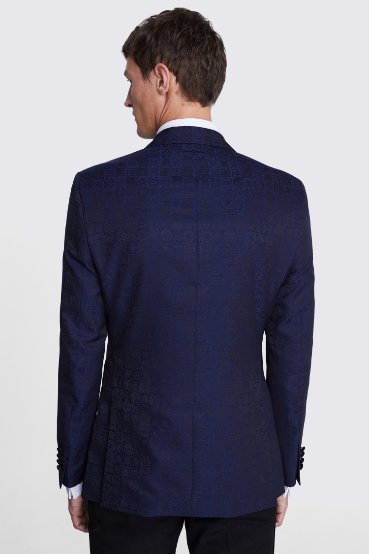 Tailored Fit Navy Jaquard Tuxedo Jacket 