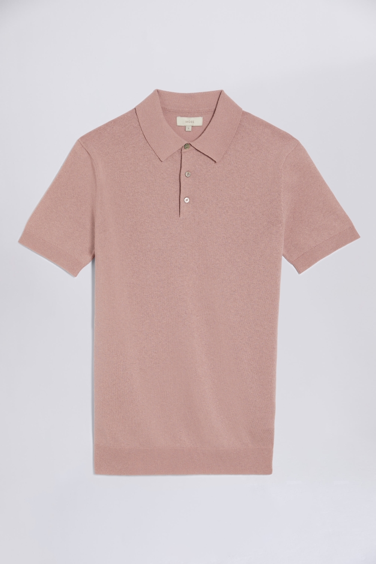 Linen-Blend Pink 3-Button-Down Polo