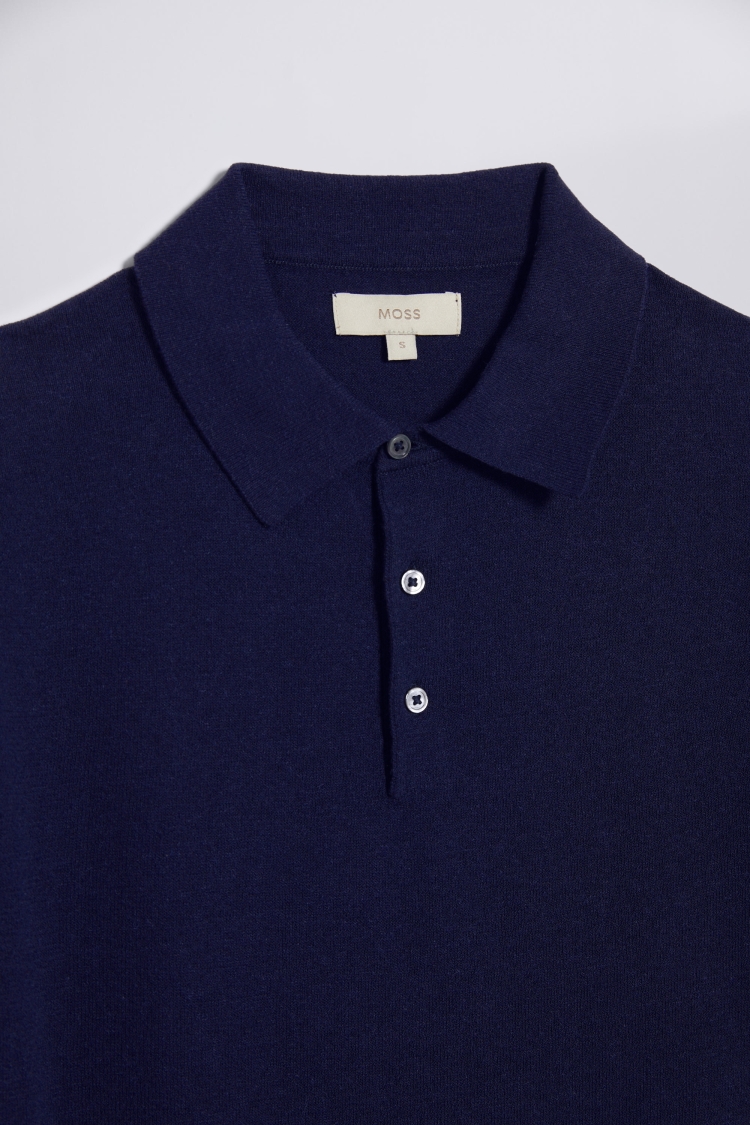 Linen-Blend Navy 3-Button-Down Polo