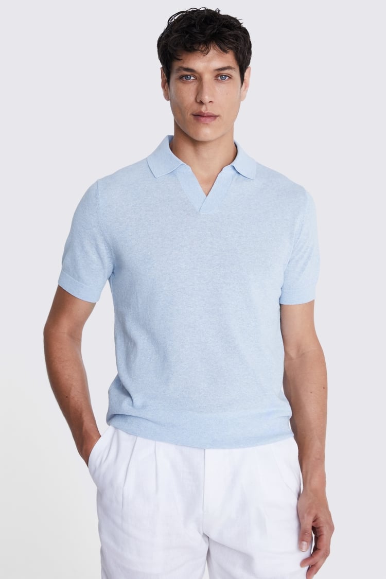 Linen Blend Light Blue Skipper Polo