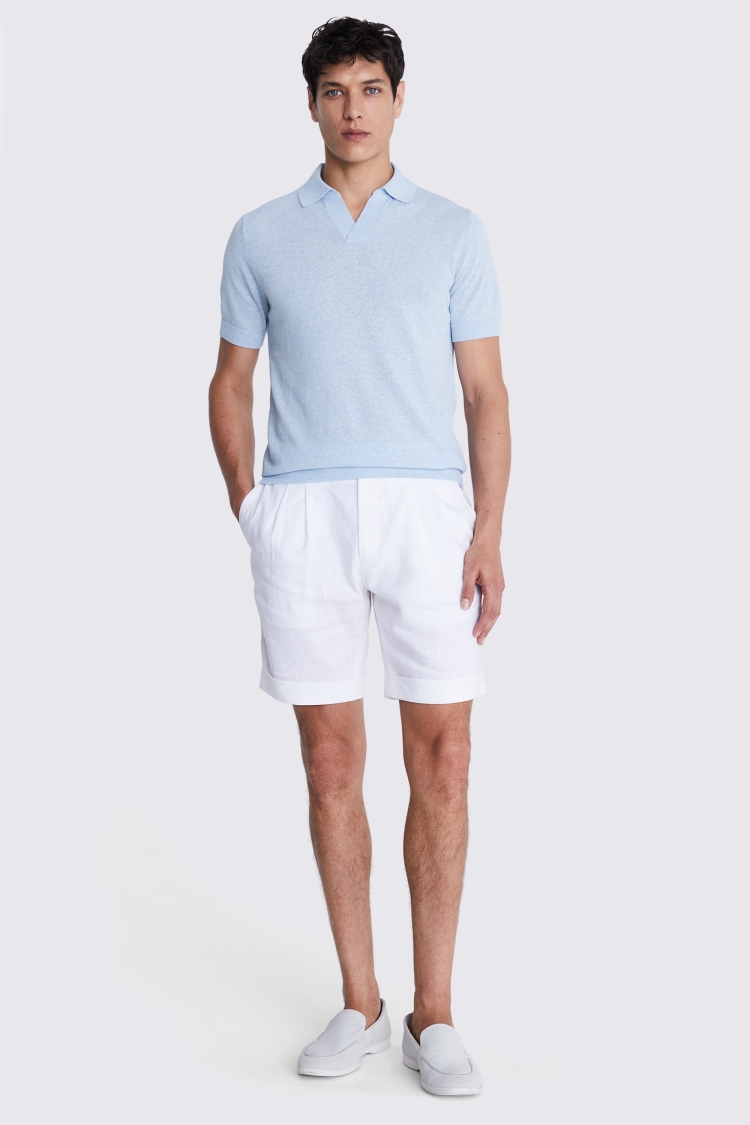 Linen Blend Light Blue Skipper Polo | Buy Online at Moss