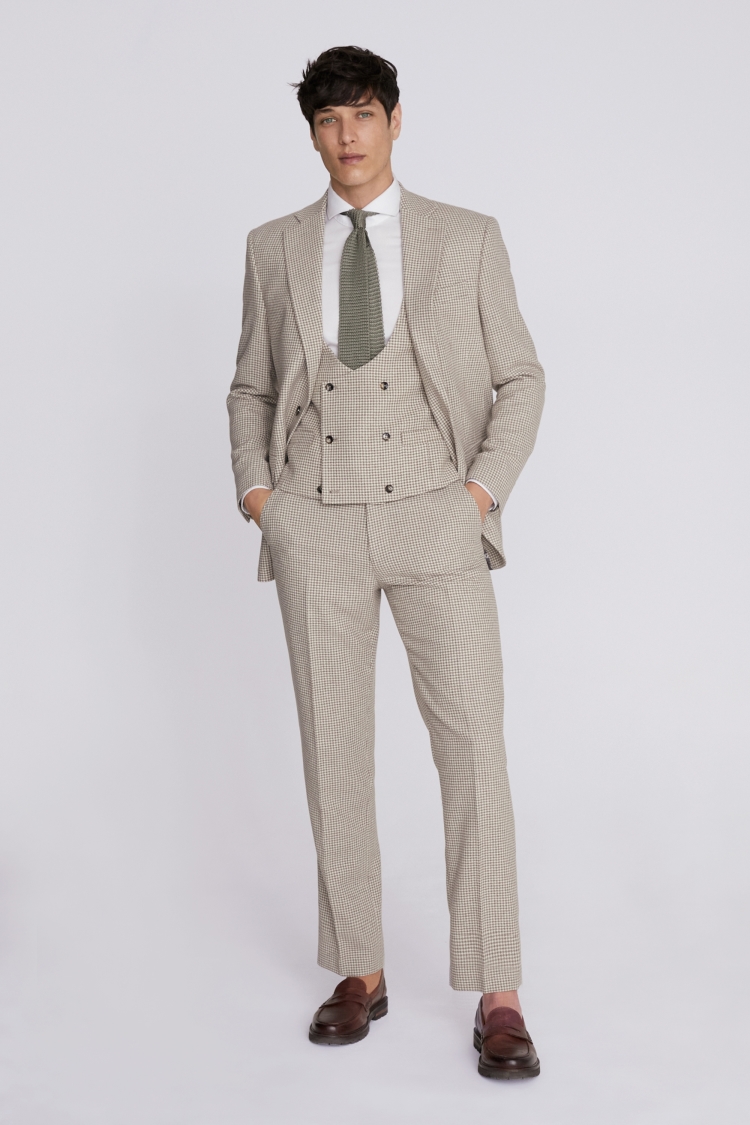 Regular Fit Taupe Houndstooth Suit