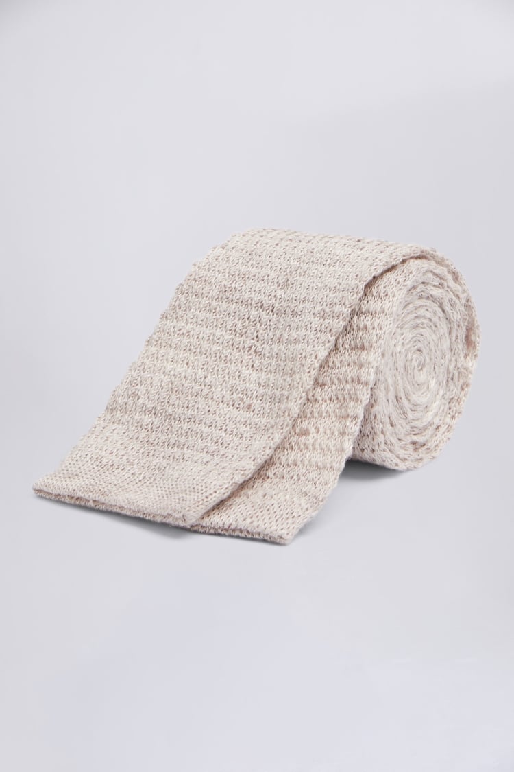 Latte Melange Knitted Linen Tie