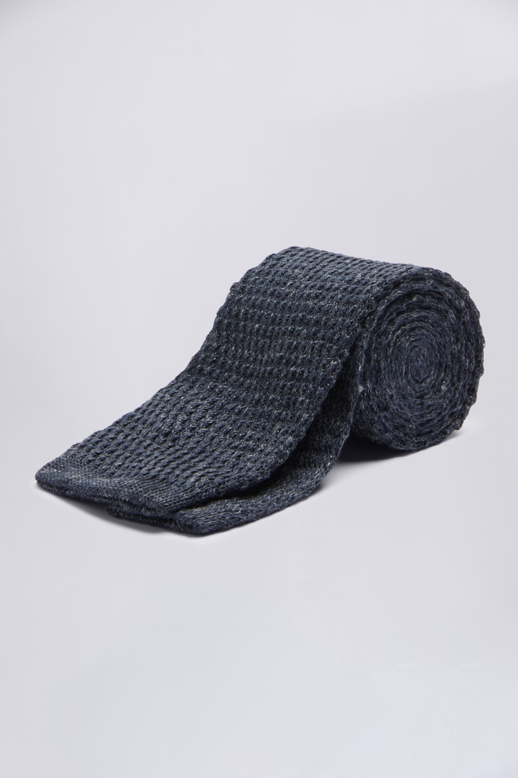 Blue Melange Knitted Linen Tie