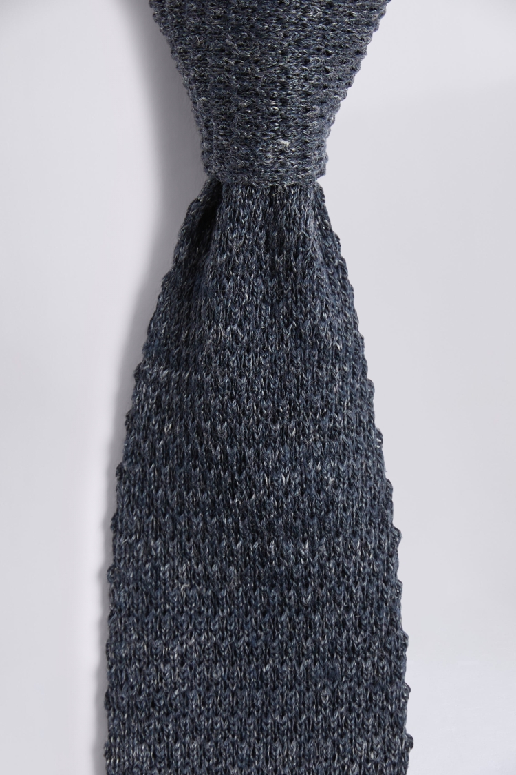 Blue Melange Knitted Linen Tie