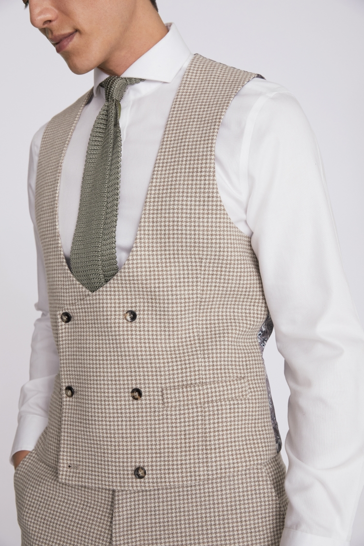 Regular Fit Taupe Houndstooth Waistcoat