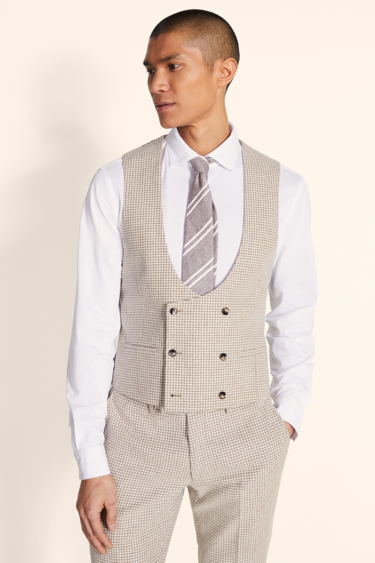 Slim Fit Taupe & Brown Houndstooth Waistcoat