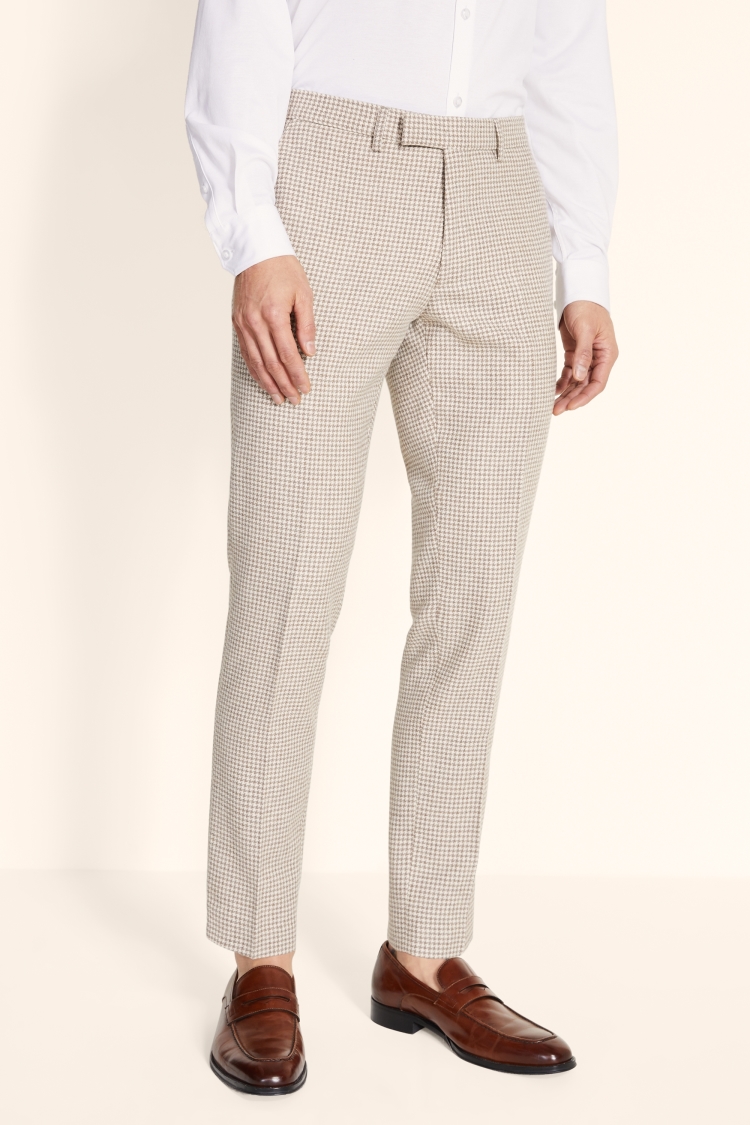 Slim Fit Taupe & Brown Houndstooth Trousers 