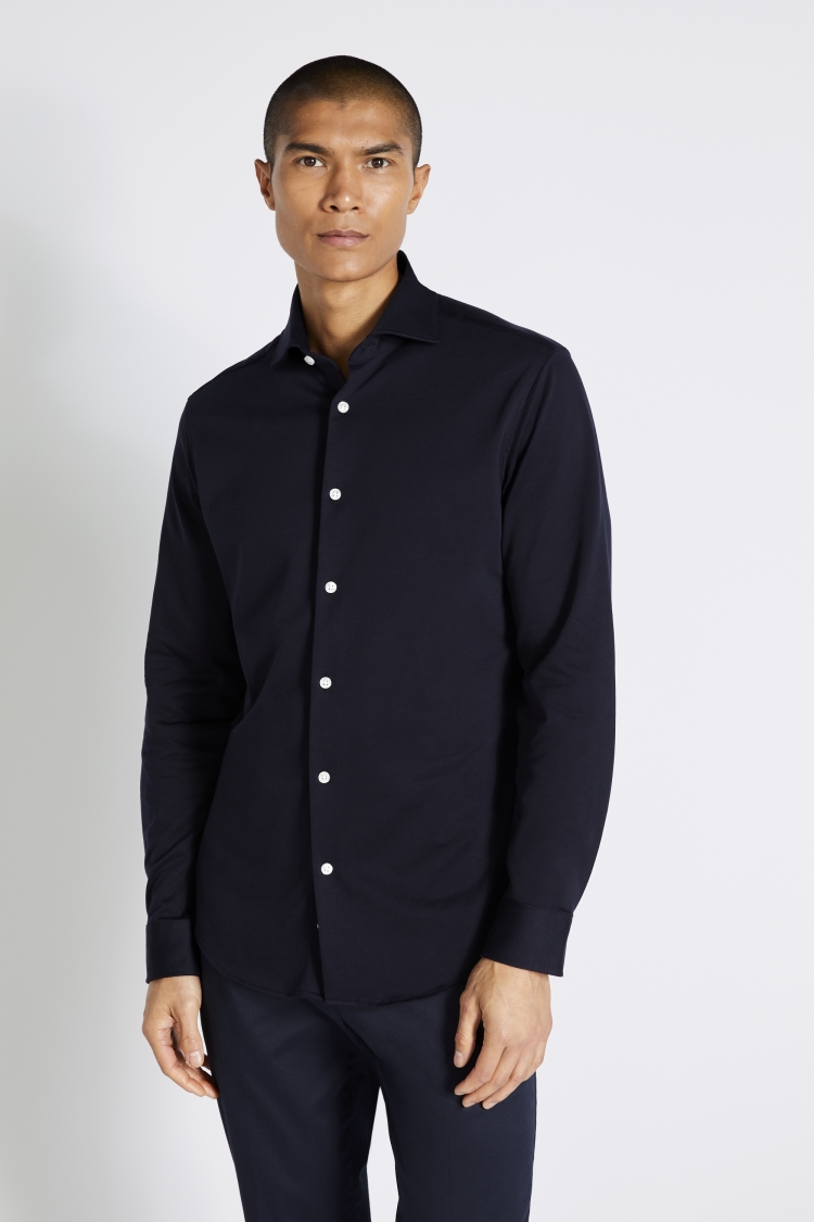 Tailored Fit Navy Jersey Shirt