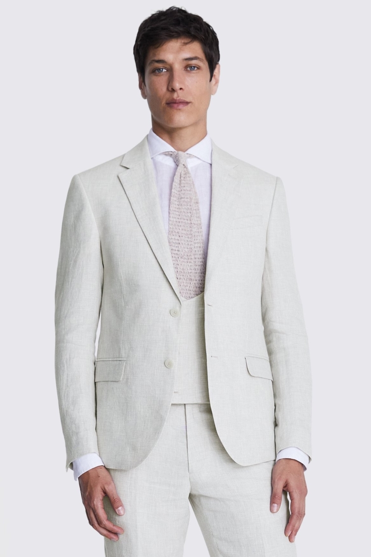 Slim Fit Stone Puppytooth Linen Suit