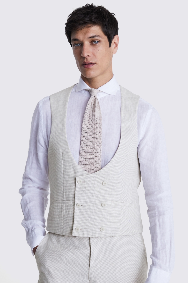 Slim Fit Stone Puppytooth Linen Suit