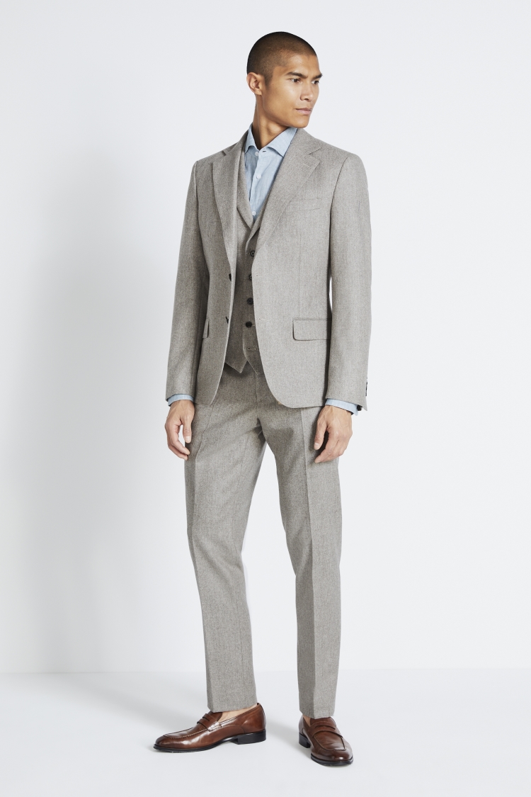 Italian Tailored Fit Taupe Flannel Suit