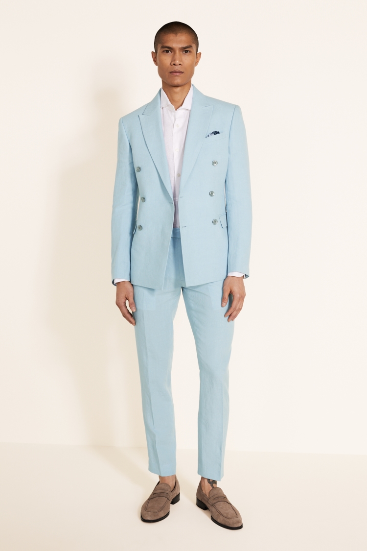 Slim Fit Light Blue Linen Jacket