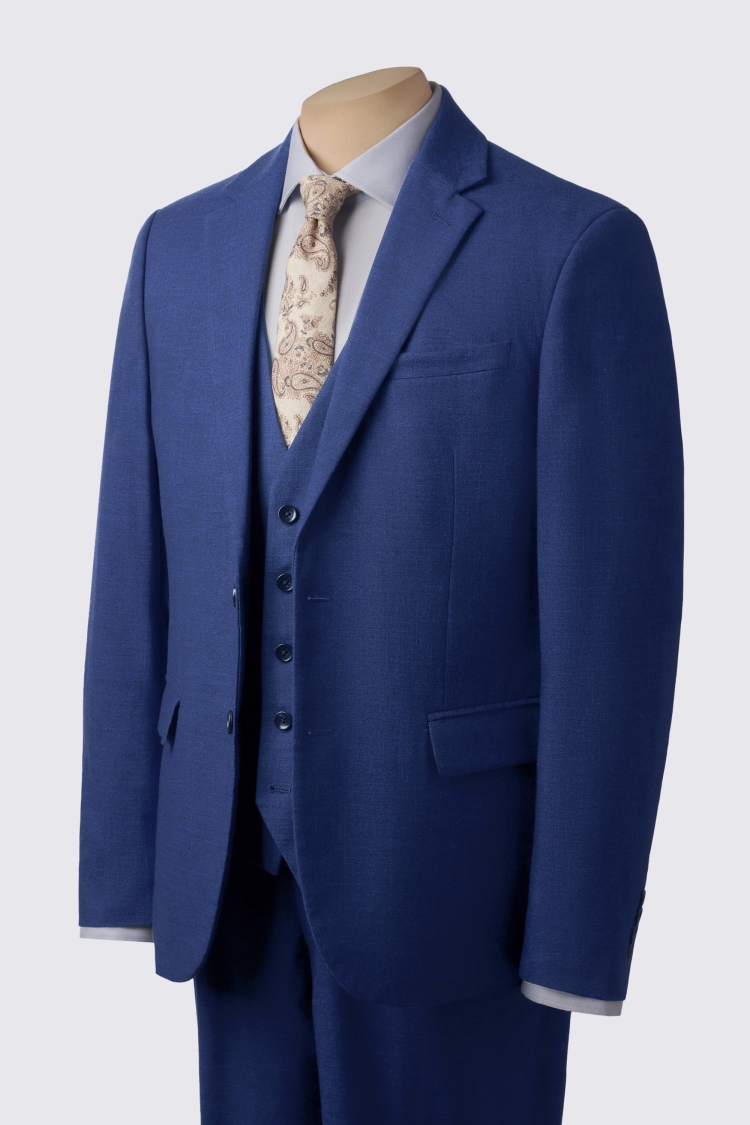 Moss London Slim Fit Blue Slub Suit