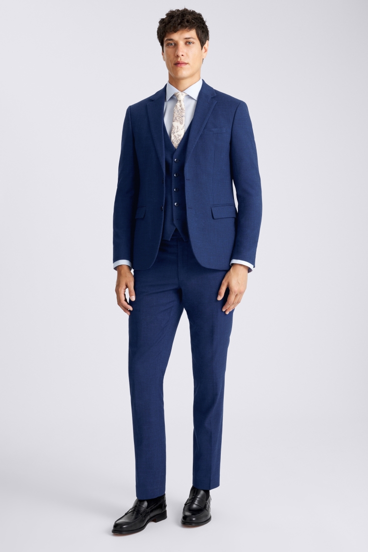 Moss London Slim Fit Blue Slub Suit