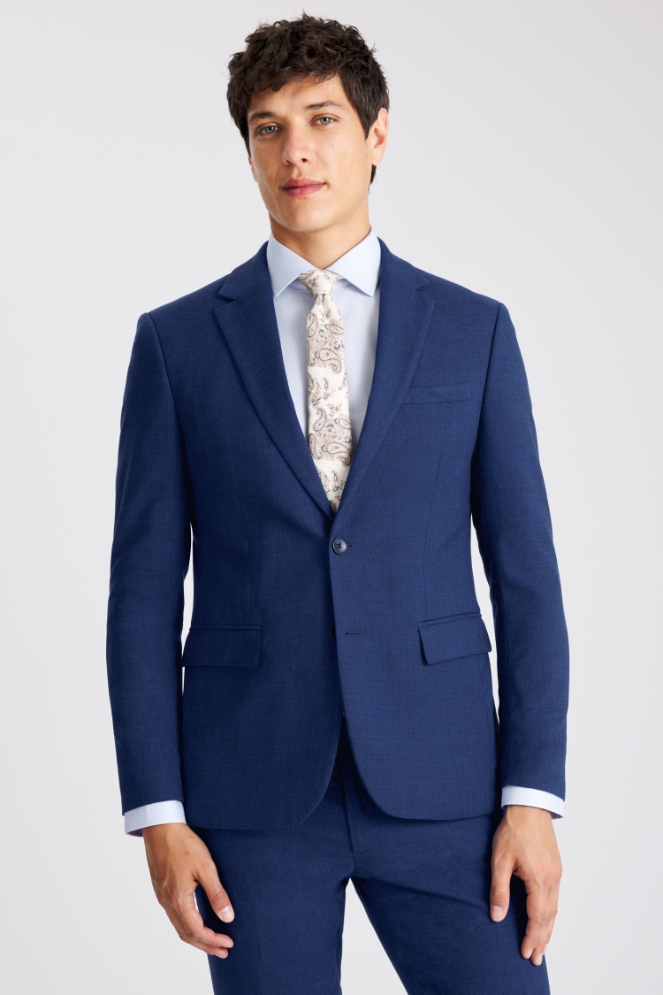 Moss London Slim Fit Blue Slub Suit