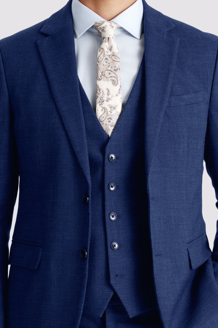 Moss London Slim Fit Blue Slub Suit