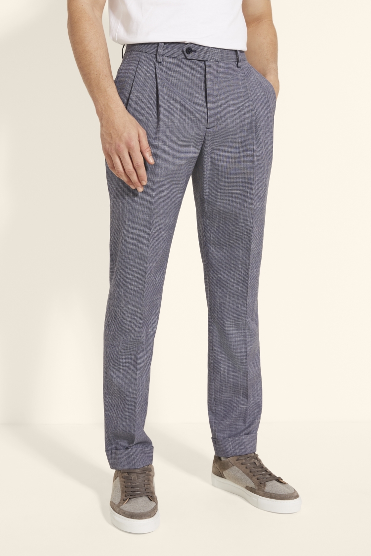 Tailored Fit Mid Blue Puppytooth Pants