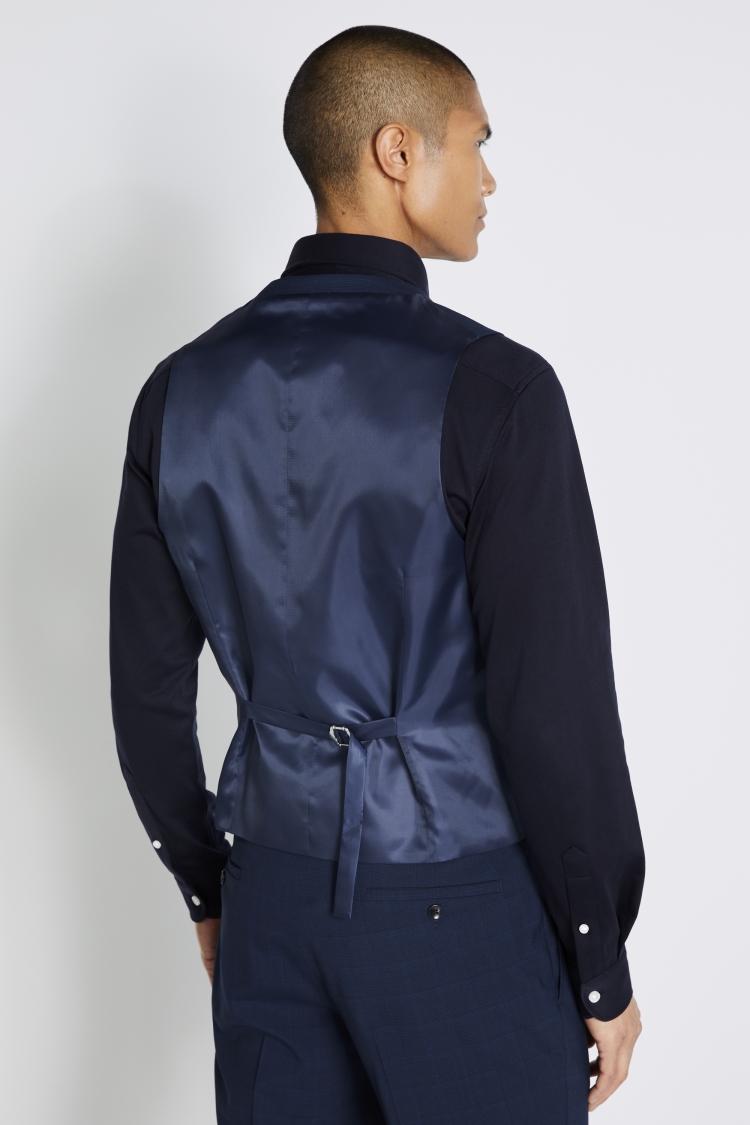 Slim Fit Navy Mini Check Waistcoat