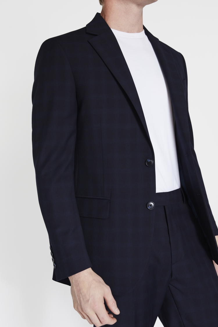 Tailored Fit Navy Check Jacket