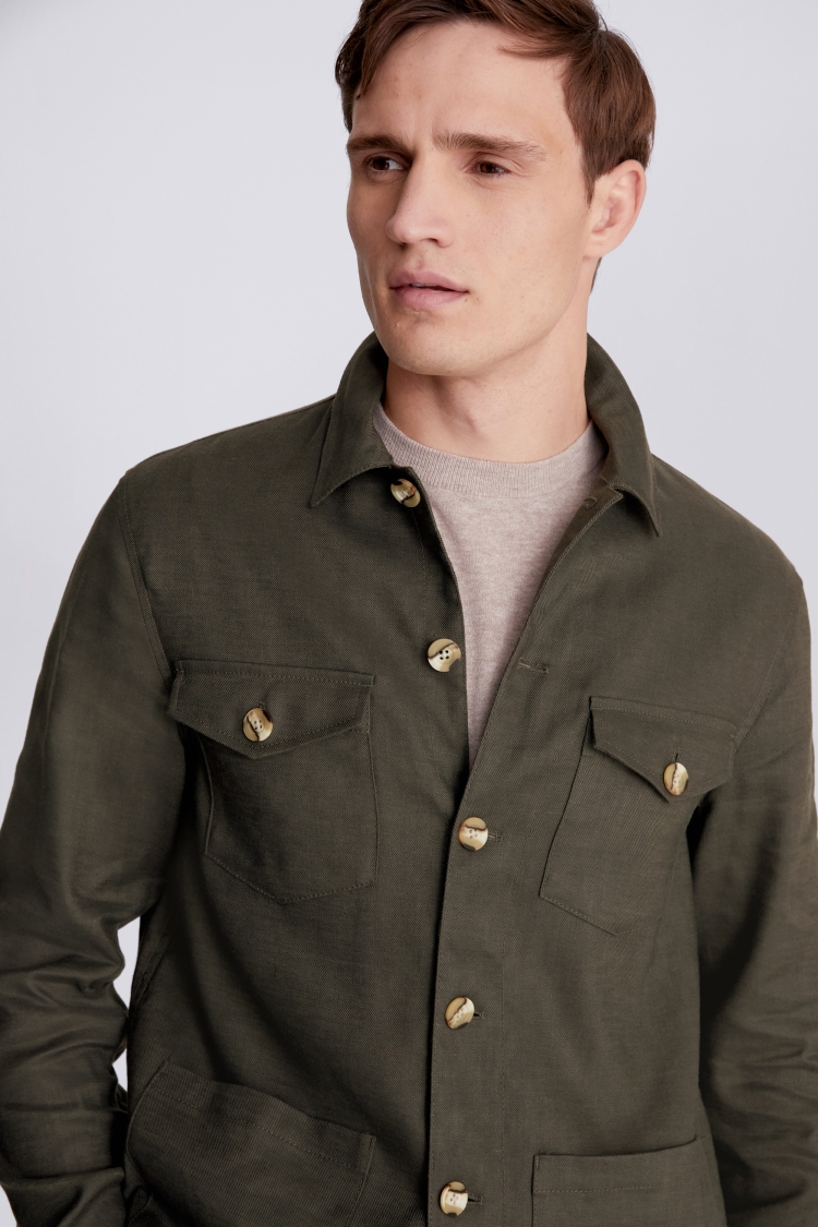 Khaki Linen Safari Shirt | Buy Online at Moss