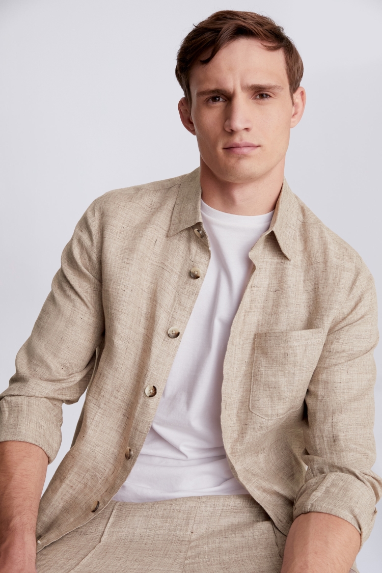 Men's Twill Overshirt in Oatmeal