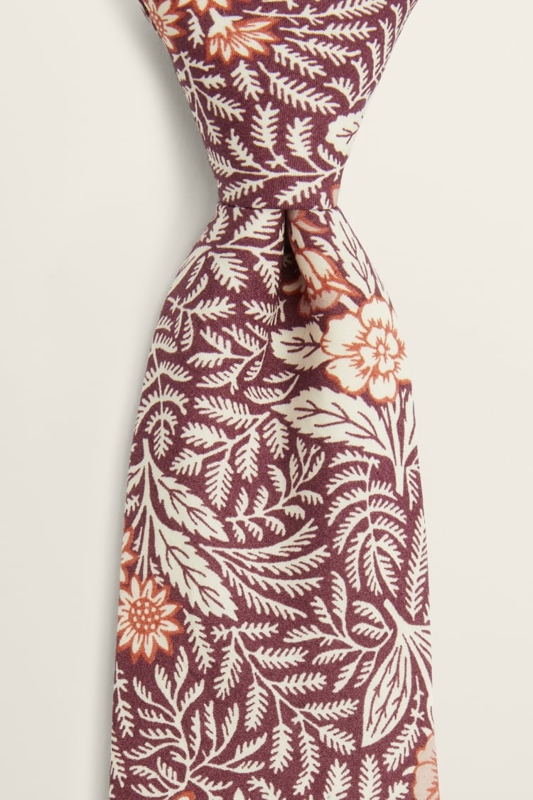 Wine Floral Tie Made with Liberty Fabric