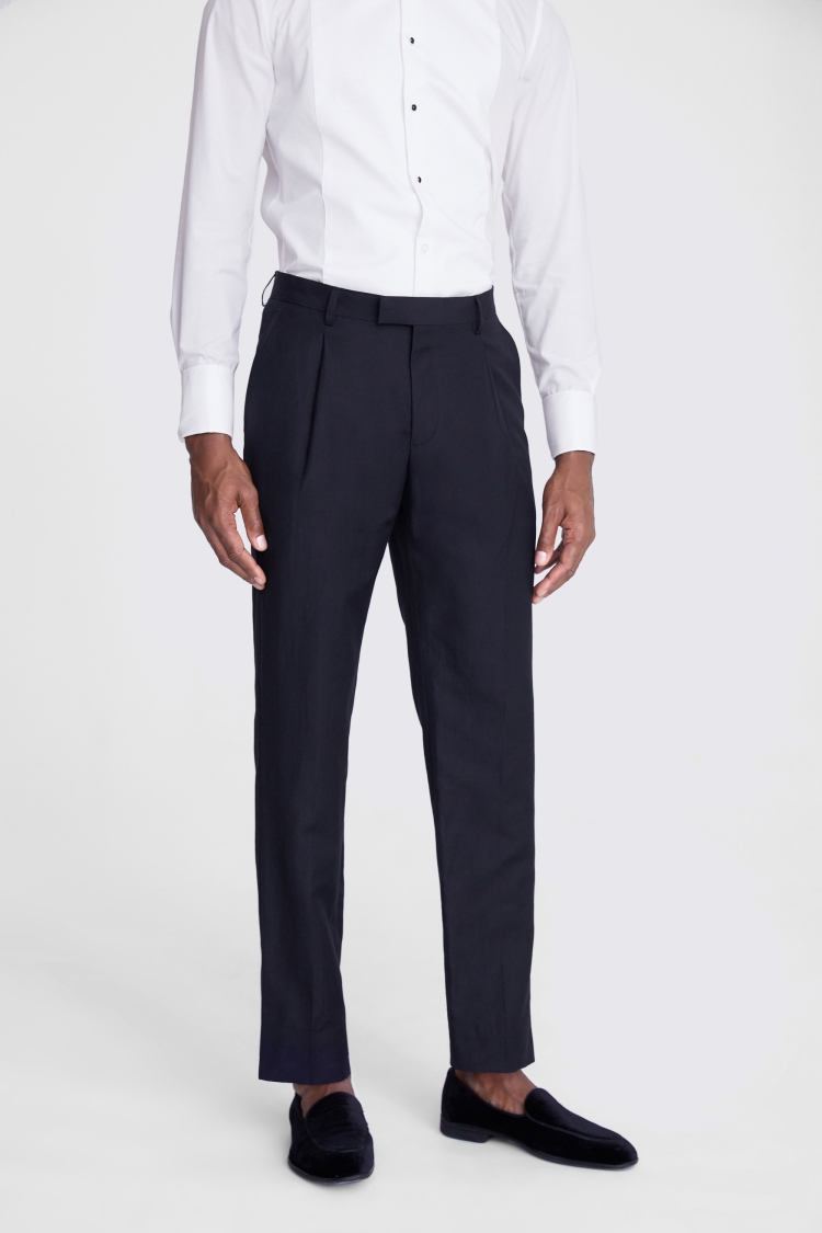 Slim Fit Navy Slub Trousers