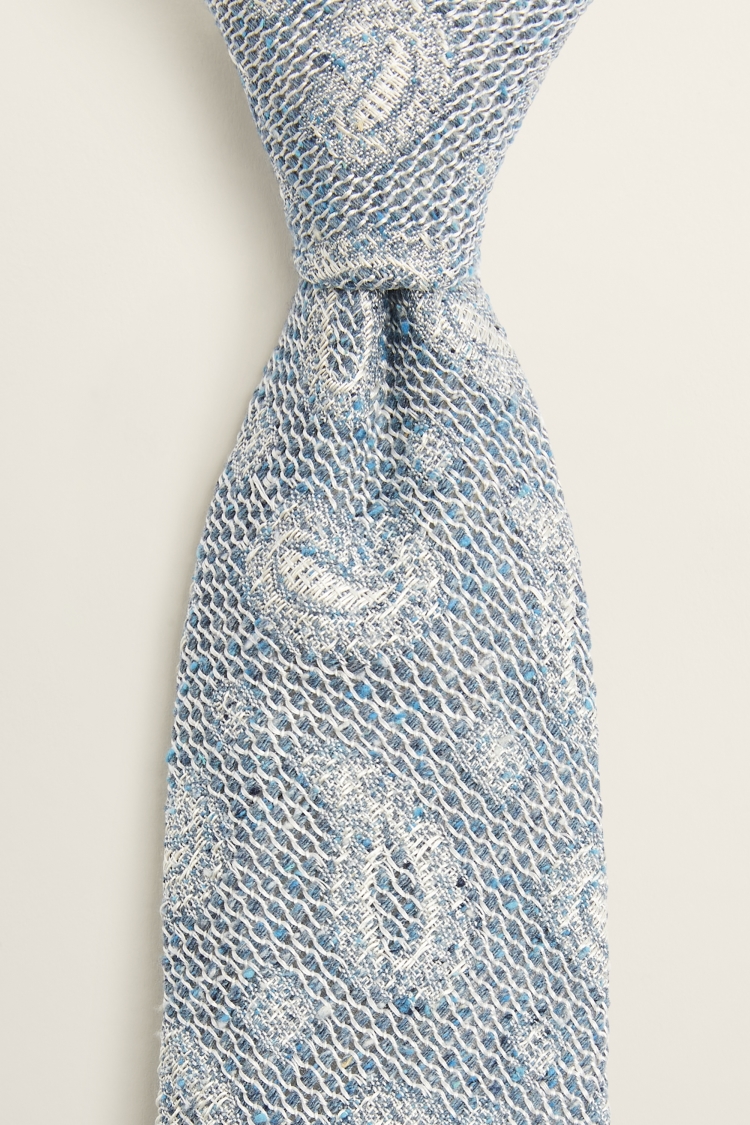 Sky & White Paisley Grenadine Silk Tie | Buy Online at Moss