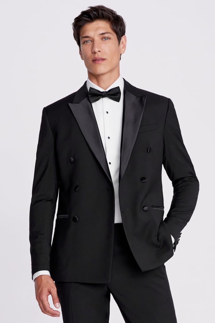 Slim Fit Black Double Breasted Peak Lapel Tuxedo Jacket