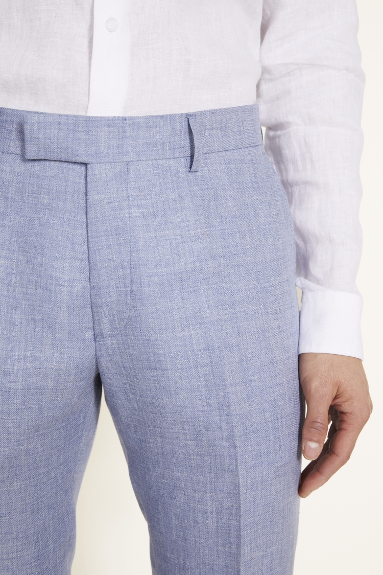 Tailored Fit Dusty Blue Linen Trousers