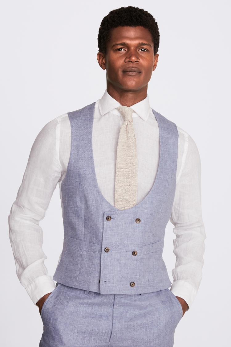 Tailored Fit Dusty Blue Linen Waistcoat