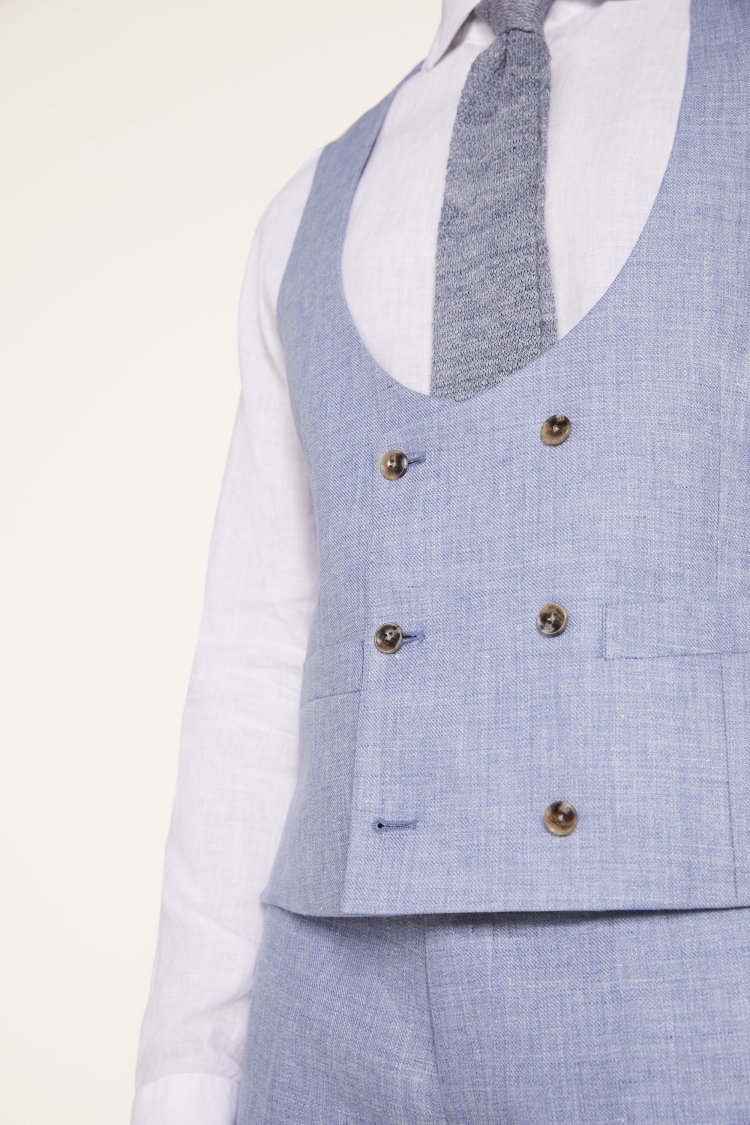 Tailored Fit Dusty Blue Linen Waistcoat