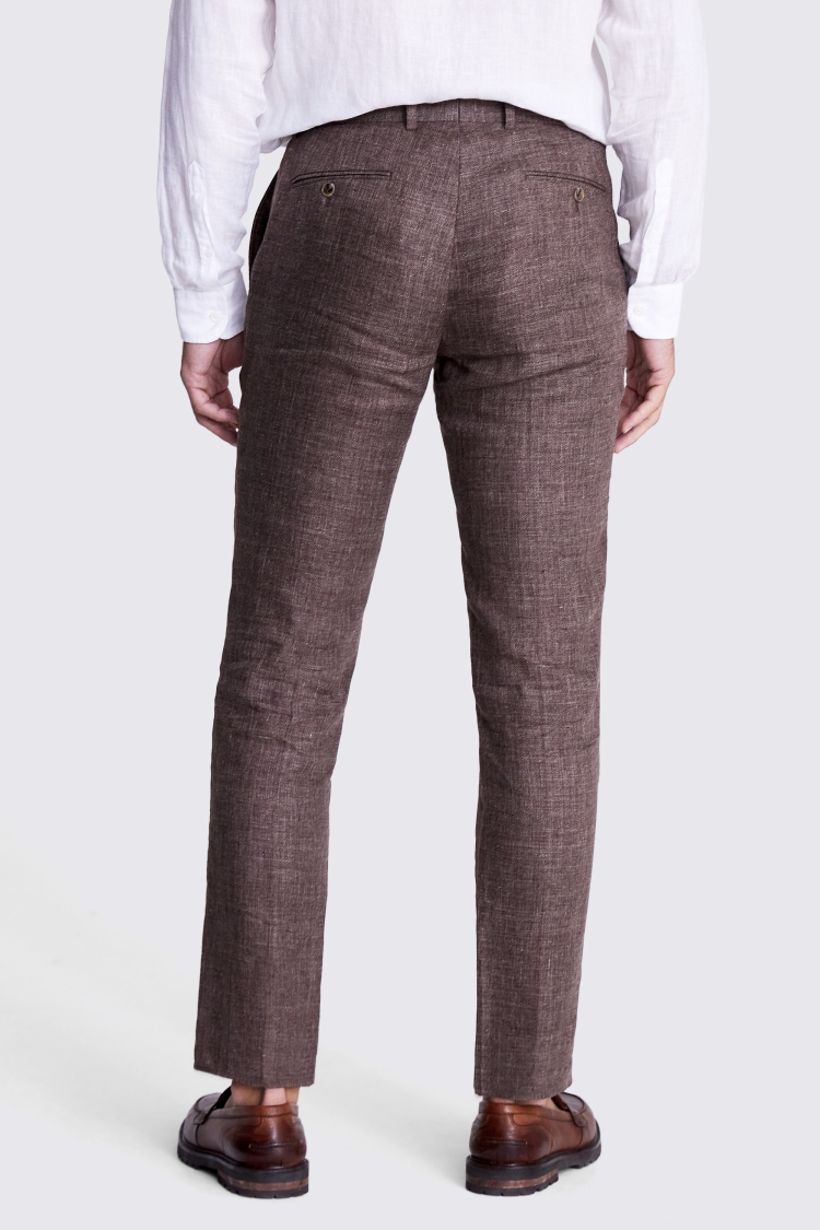 Tailored Fit Brown Linen Trousers