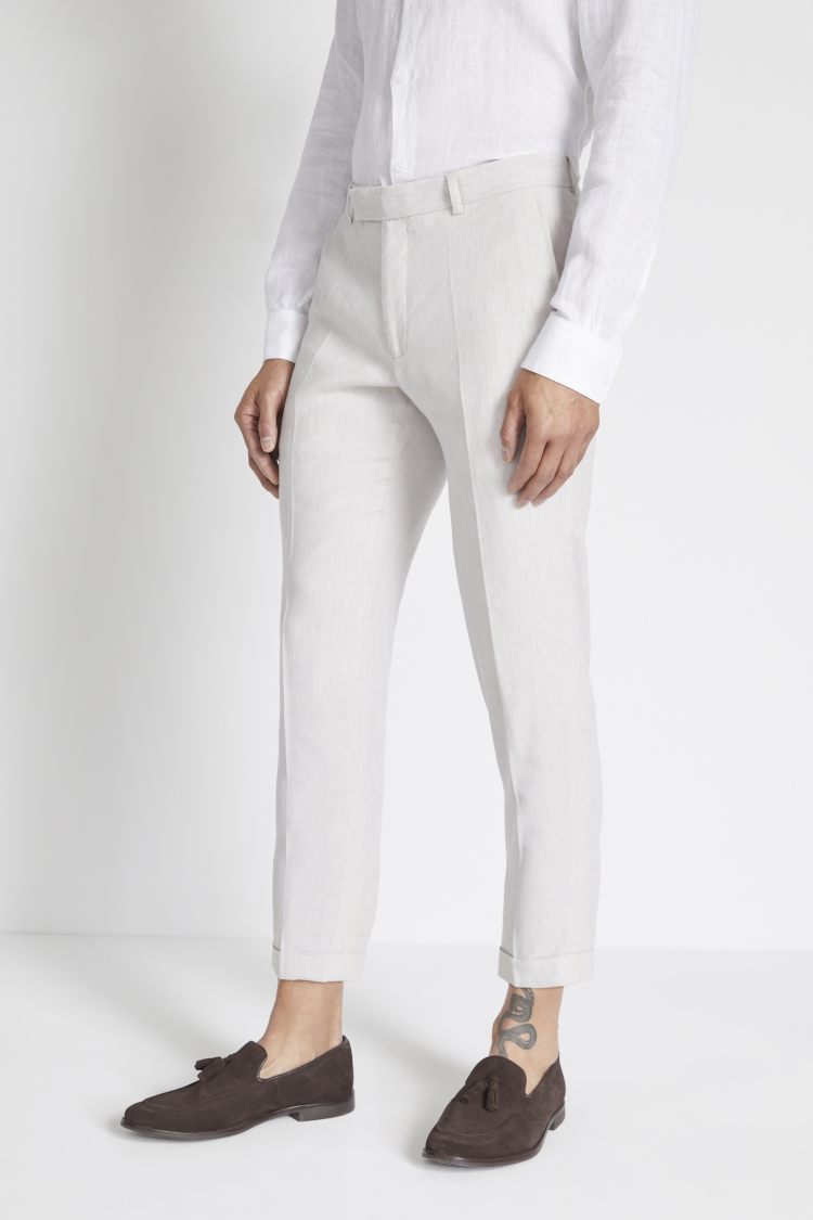 Slim Beige Suit Crop Trousers