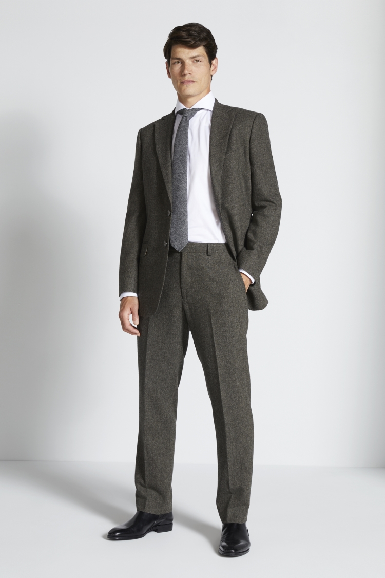 Regular Fit Olive Herringbone Suit