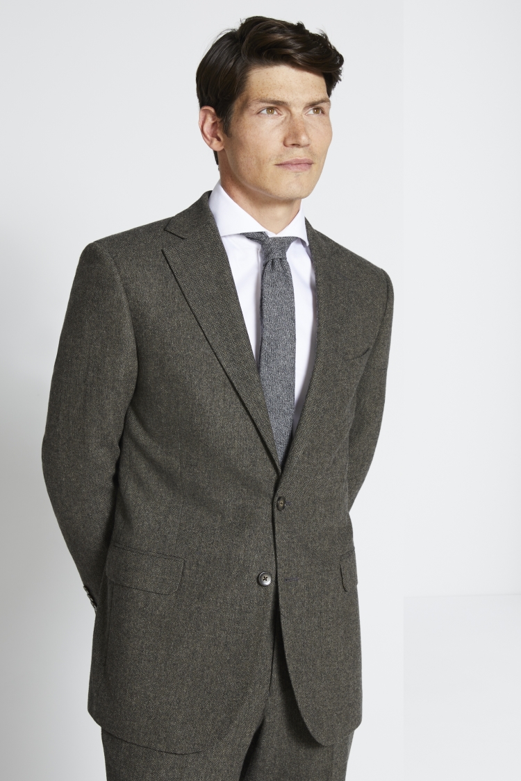 Regular Fit Olive Herringbone Suit