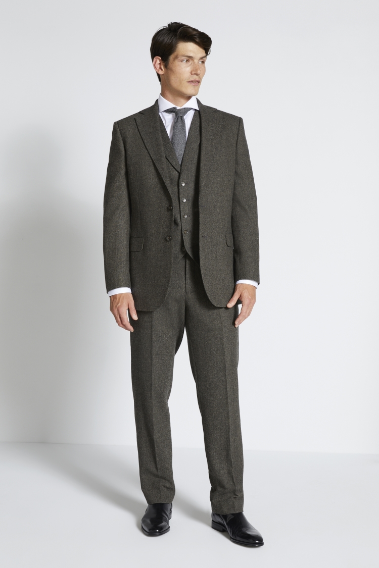 Regular Fit Olive Herringbone Suit