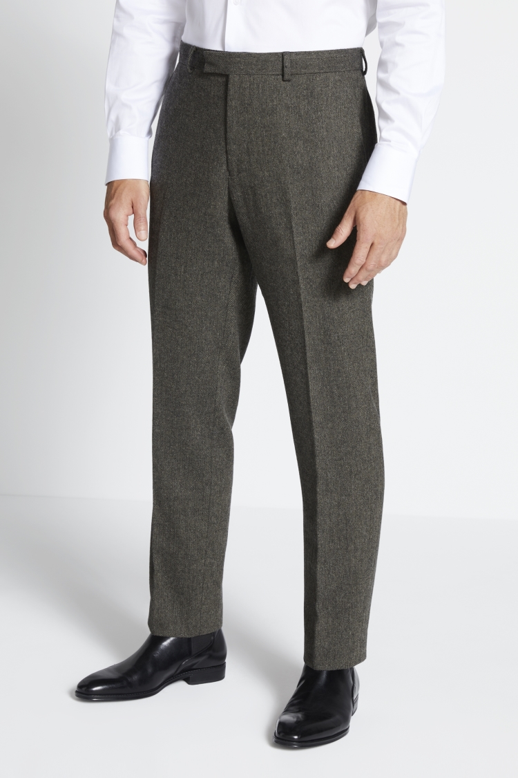 Regular Fit Olive Herringbone Suit
