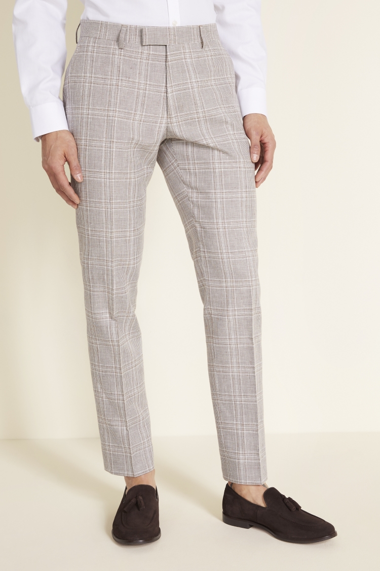 Tailored Fit Taupe Check Linen Pants