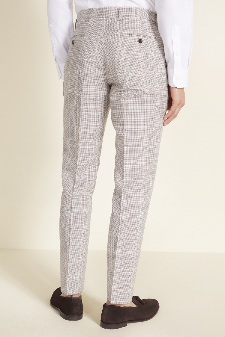 Tailored Fit Taupe Check Linen Pants