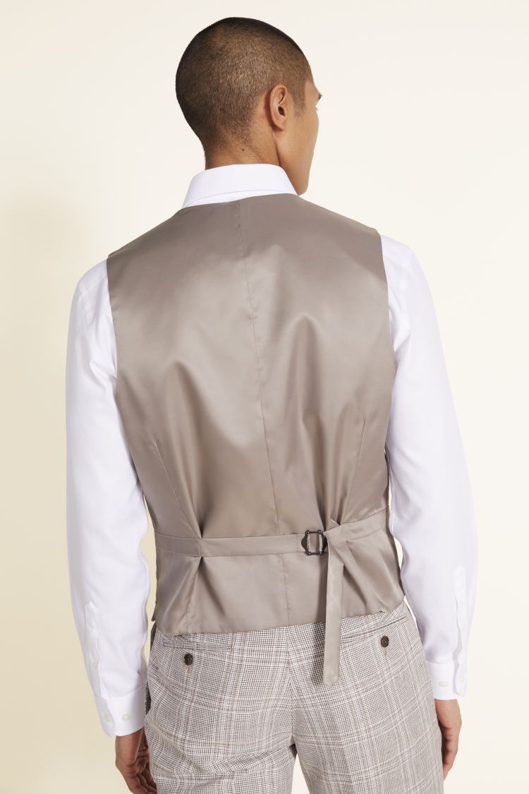 Tailored Fit Taupe Check Linen Vest