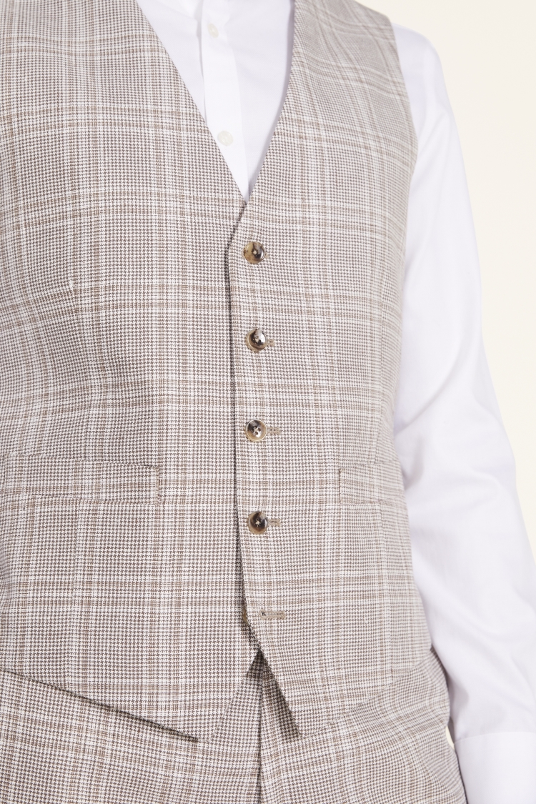 Tailored Fit Taupe Check Linen Waistcoat