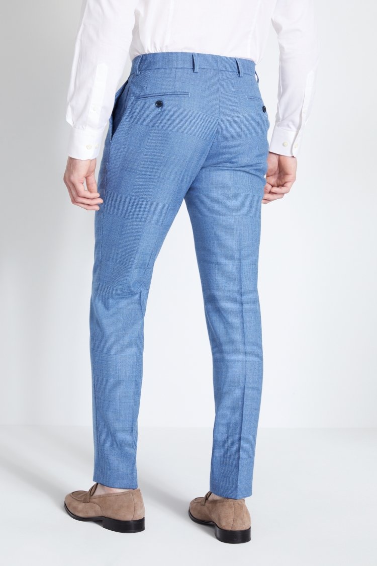 Tailored Fit Mid Blue Check Trousers