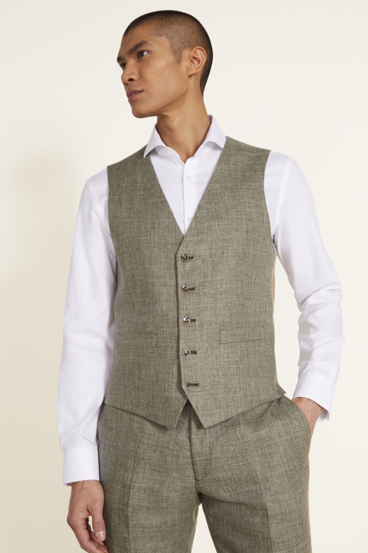 Tailored Fit Sage Linen Waistcoat | Buy Online at Moss