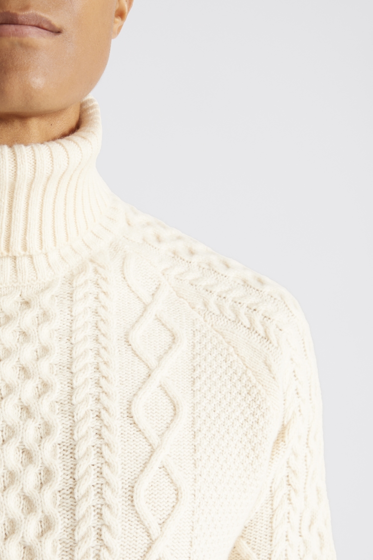 Ecru Chunky Cable Roll-Neck Jumper