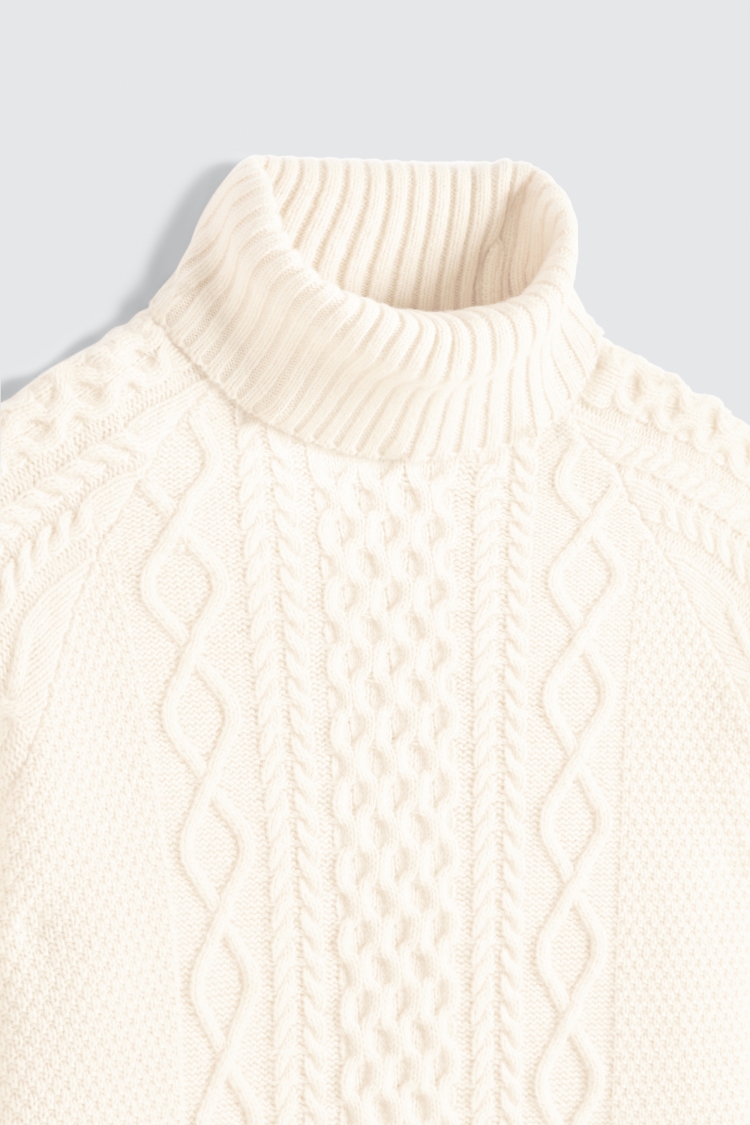 Ecru Chunky Cable Roll-Neck Jumper