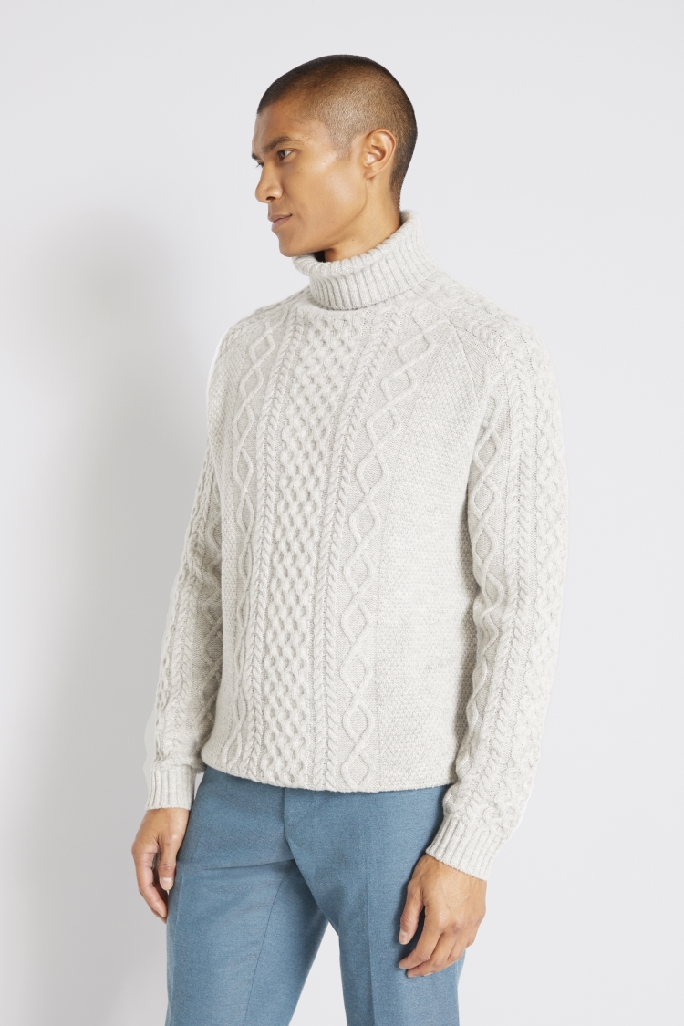 Chunky Wool Jumper, Mens Cable Polo Neck Jumper