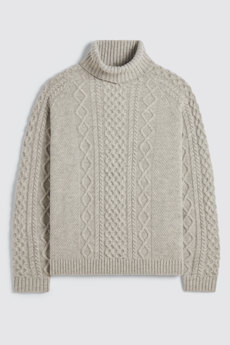 Grey Chunky Cable Roll-Neck Jumper | Buy Online at Moss